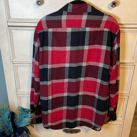 Men’s express red/navy button down casual flannel large - Picture 5 of 8